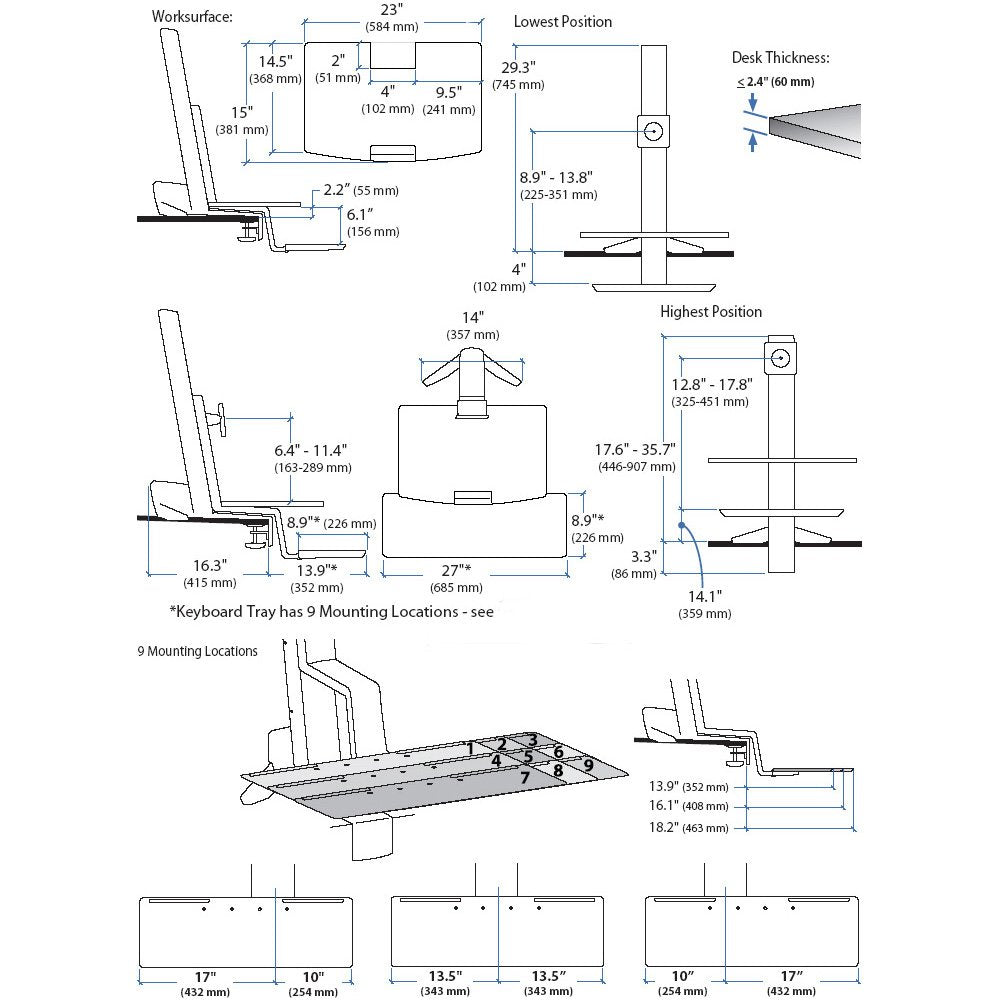 ERGOTRON WORKFIT-S, SINGLE-HD, WORKSURFACE & LARGE KYBD TRAY