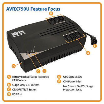 TRIPP AVRX750U - UPS - Desktop - line-interactive - 230V - 450Watt - 750VA - 10A - (6)