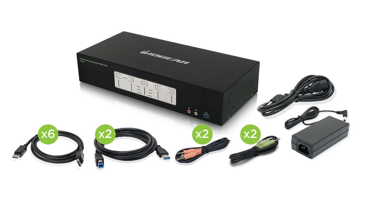 IOGEAR 4-PORT CINEMA 4K TRIPLE VIEW DISPLAYPORT KVMP SWITCH WITH USB 3.0 HUB AND