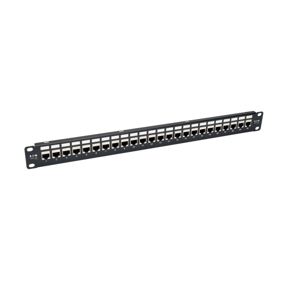 TRIPP 24-Port 1U Rack-Mount STP Shielded Cat6a Feedthrough Patch Panel, RJ45 Ethernet,