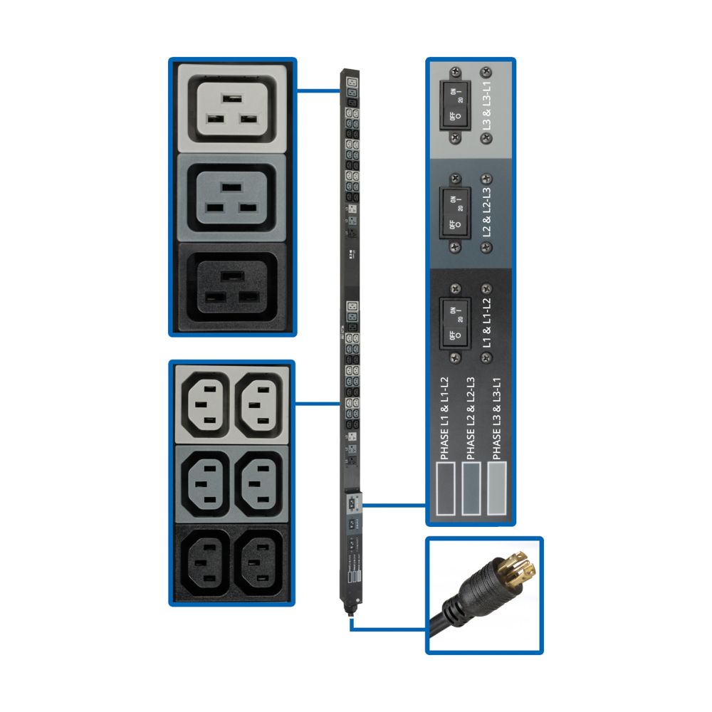 TRIPP LITE PDU 3PH 8.6KW 36 C13 6 C19 6 5-15/20R 0U