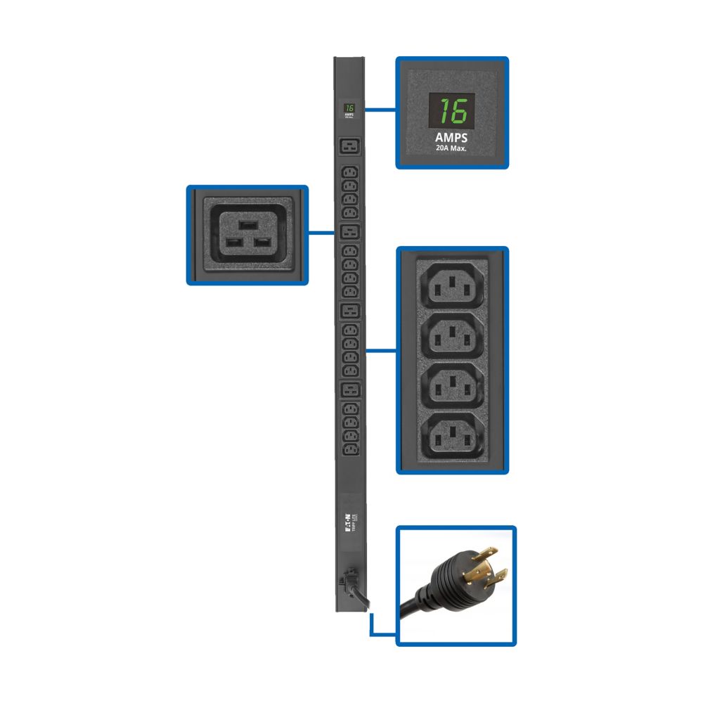 TRIPP PDU METERED 16 C13 4 C19 208/ 240V 3.2/3.8KW C20/L6-20P 10FT CORD