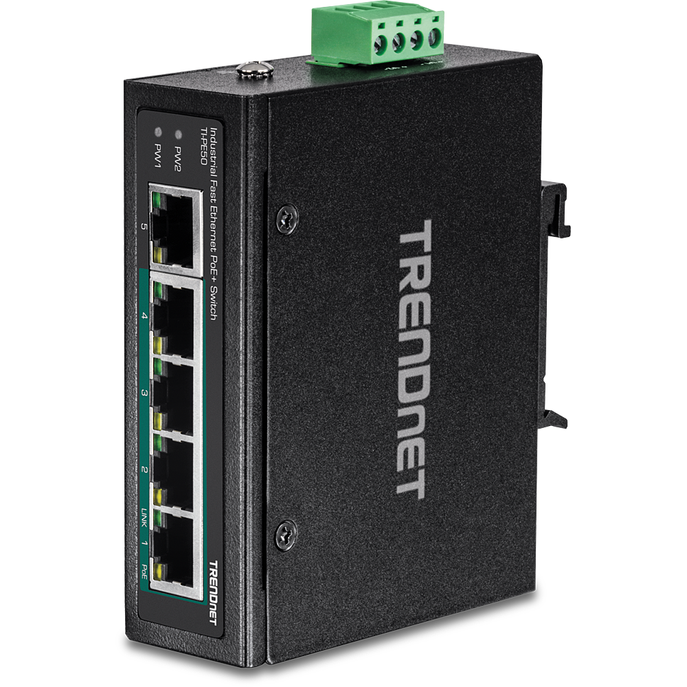 TRENDnet 5-Port Industrial Fast Ethernet PoE+ DIN