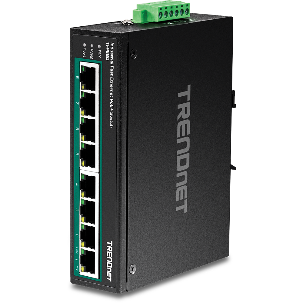 TRENDnet 8-Port Industrial Fast Ethernet PoE+ DIN