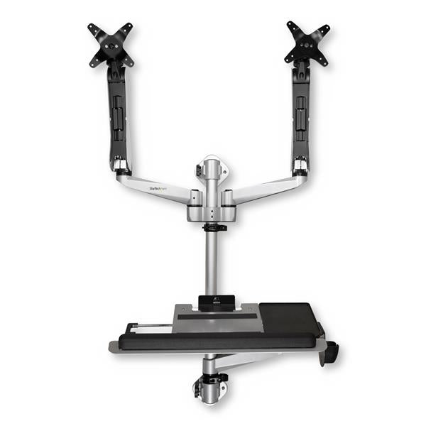 Ergonomic standing wall-mount workstation - VESA dual monitor arm for 30in (19.8