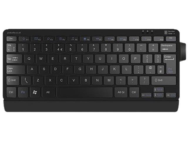 Posturite Number Slide Compact Keyboard w/ Retractable Number Pad, Bluetooth, Bl
