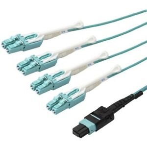 Fan out eight fibers from a 40Gbps MPO connection to four 10Gbps LC connections