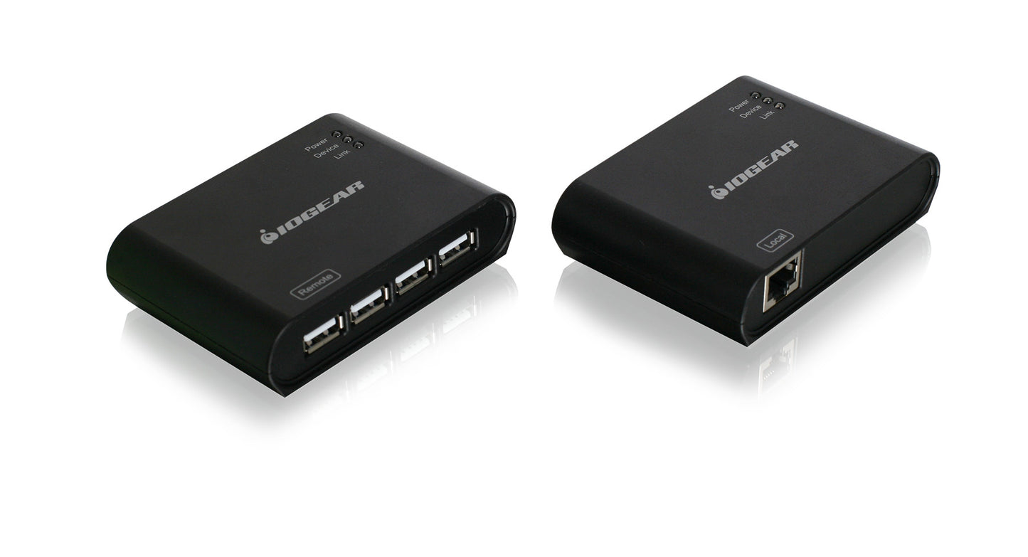 USB 2.0 4-Port BoostLinq Ethernet combines a USB extender and a USB hub to allow