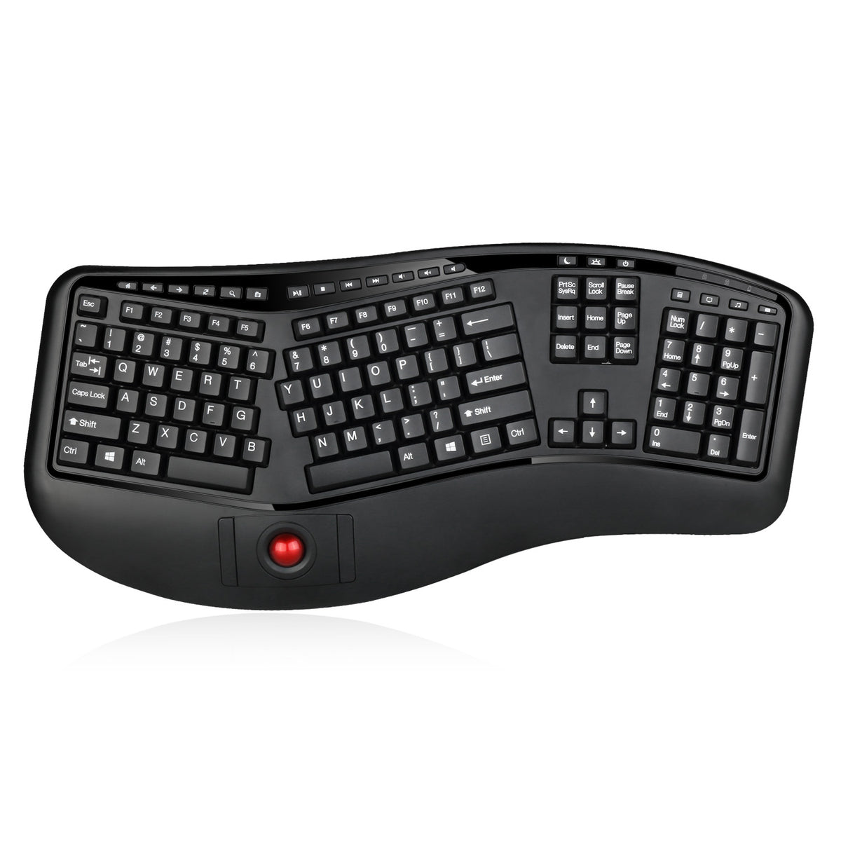 Adesso 2.4GHz Tru-Form Wireless Media Ergonomic Trackball keyboard with 20 windo