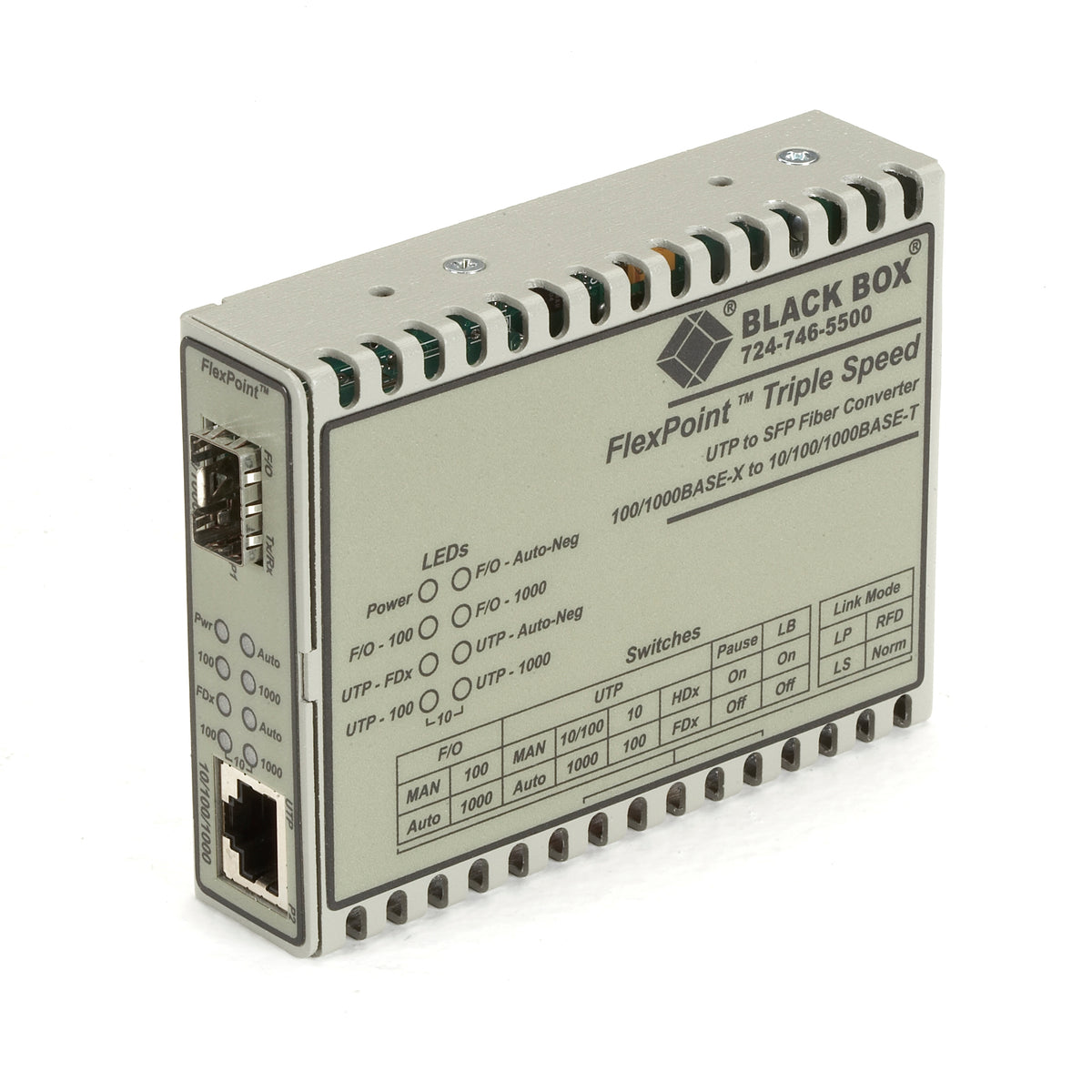 FlexPoint Media Converter, 10BASE-T/100BASE-TX/1000BASE-T to 100BASE-X/1000BASE-