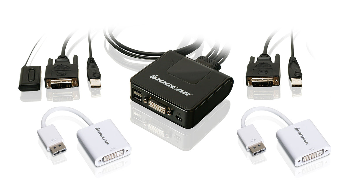 2-Port USB DVI Cable KVM Switch with DisplayPort Adapters