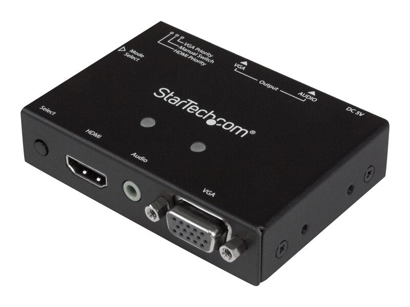 Share a VGA monitor/projector between a VGA and HDMI audio/video source, with pr