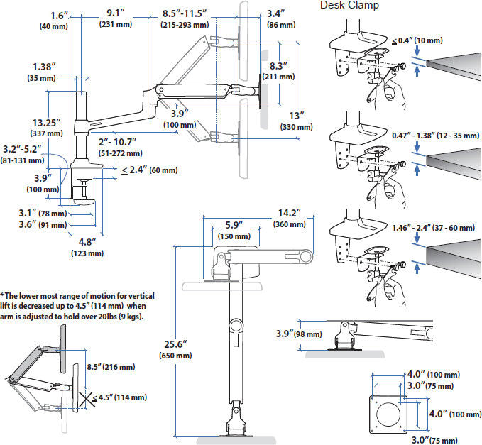 LX Desk Mount LCD Monitor Arm, Tall Pole, Bright White Textured, no grommet