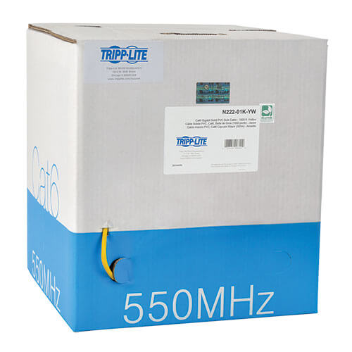 Cat6 Gigabit Bulk Solid-Core PVC Cable, Yellow, 1000 ft., TAA