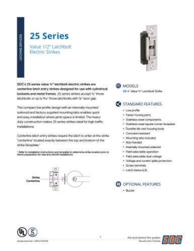 SDC/Security 25 SERIES ELECTRIC STRIKE 4.875" FOR AL,