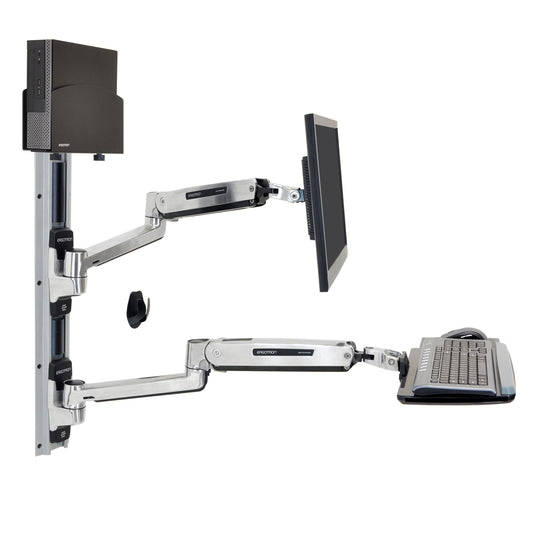 ERGOTRON LX Sit-Stand Wall Mount System with Small CPU Holder (polished aluminum, black C