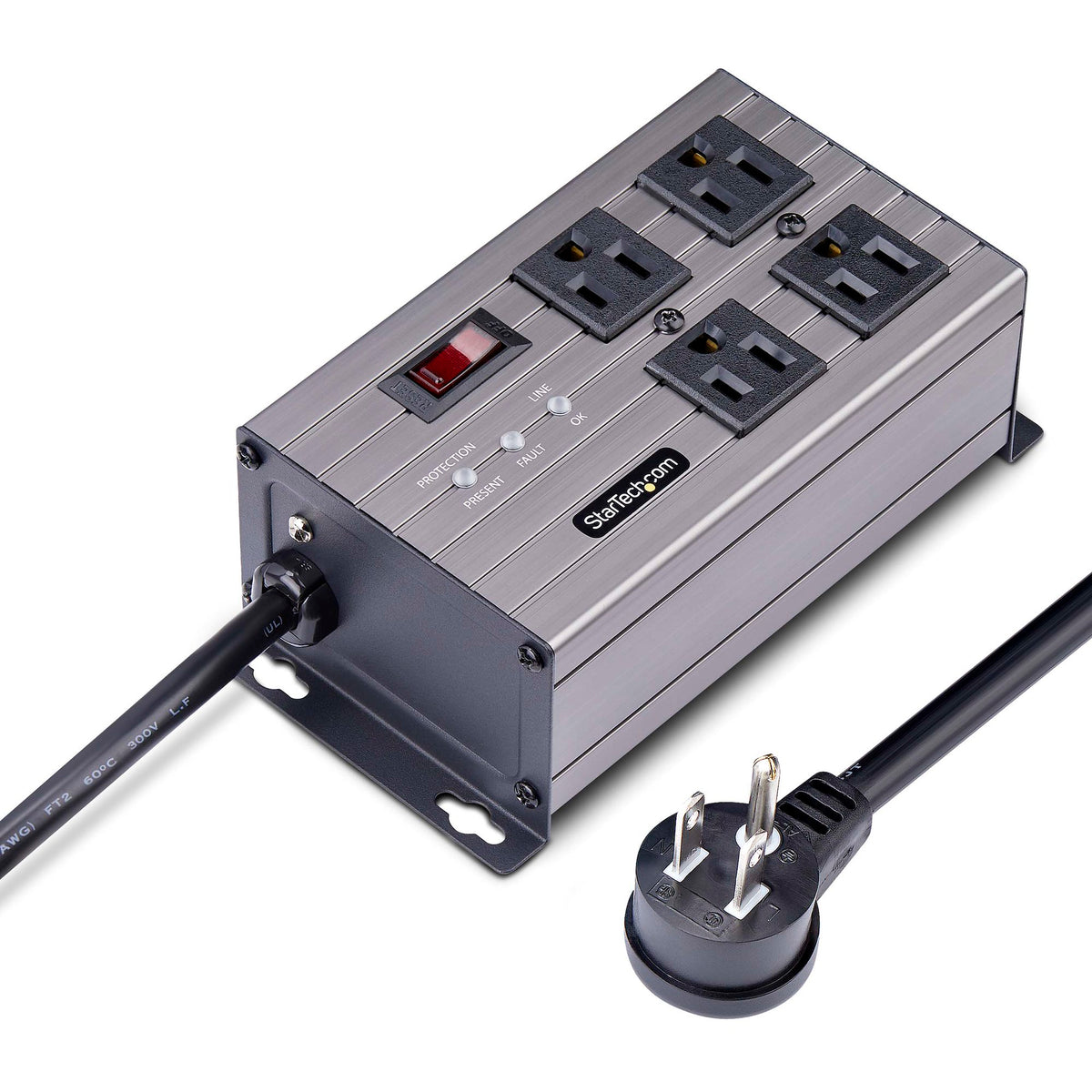STARTECH 4-Outlet Industrial Power Strip 125V/15A, EMI/RFI Isolation, Surge Prot