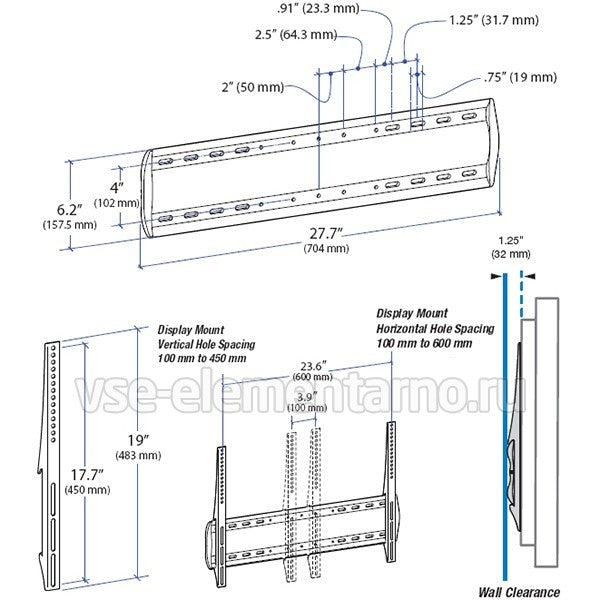 ERGOTRON LARGE DISPLAY LOW PROFILE WALL MOUNT SILVER UP TO 600X450MM MAX