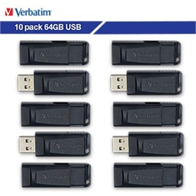 VERBATIM 64GB Store n Go USB Flash Drive-10pk Business Bulk-Black - This antimicrobial te
