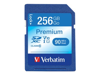 VERBATIM 256GB Premium SDXC Memory Card, UHS-I V10 U1 Class 10,Limited Lifetime Warranty