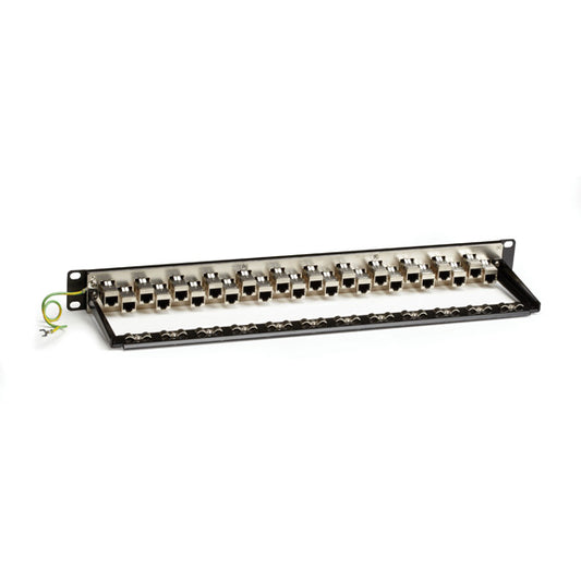 24-Port 1U CAT6A Staggered Feed-Through Patch Panel Shielded