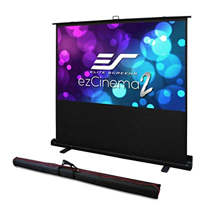 ELITE EZCINEMA 2 FLOOR PULL-UP MATTE WHITE FREE-STANDING SCREEN, 70IN DIAG., 16: