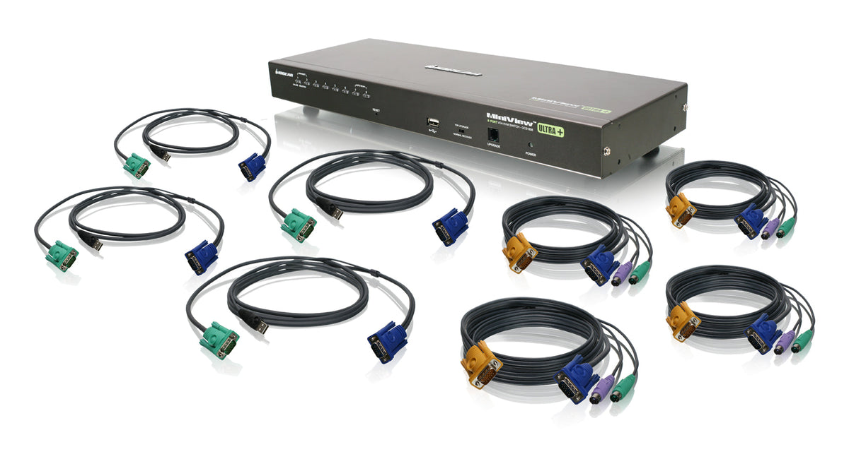 IOGEAR 8-PORT COMBO VGA KVMP SWITCH W/ 4 USB AND 4 PS/2 CABLES