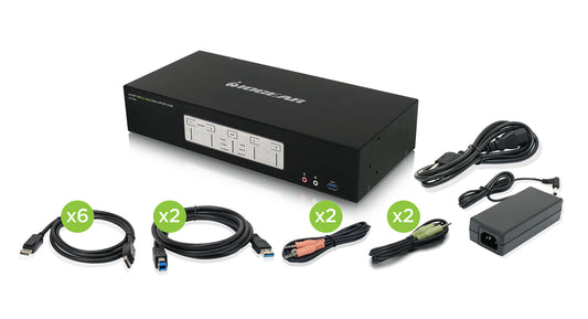 IOGEAR 4-PORT CINEMA 4K TRIPLE VIEW DISPLAYPORT KVMP SWITCH WITH USB 3.0 HUB AND