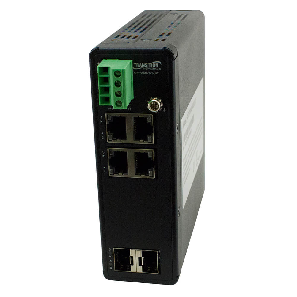 Transition Hardened Unmanaged Switch, 4-port GE , 2 SFP, 12-48VDC, - 40 - 75C