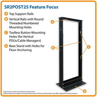 TRIPP 25U SmartRack 2-Post Open Frame Rack - Organize and Secure Network Rack Equipmen