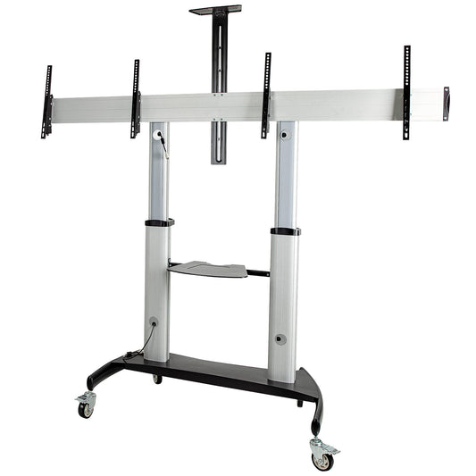 STARTECH Dual TV Cart, 60in VESA TVs up to 50kg/110lb each, Height Adjustable Mo