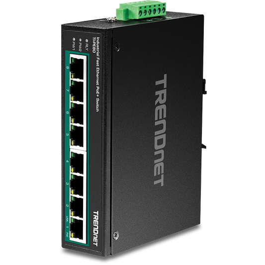 TRENDnet 8-Port Industrial Fast Ethernet PoE+ DIN