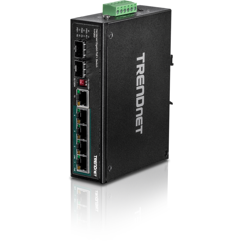 TRENDnet 6-Port Industrial Gigabit PoE+ DIN-Rail