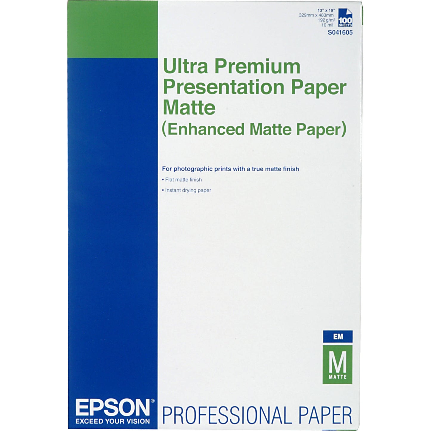 EPSON Enhanced Matte Paper 13 x 19 (100 Sheet Bulk Pack) - Flat matte surface pr