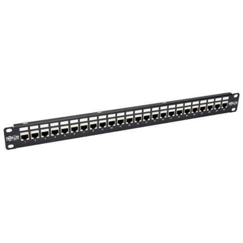 24-Port 1U Rack-Mount STP Shielded Cat6a Feedthrough Patch Panel, RJ45 Ethernet,