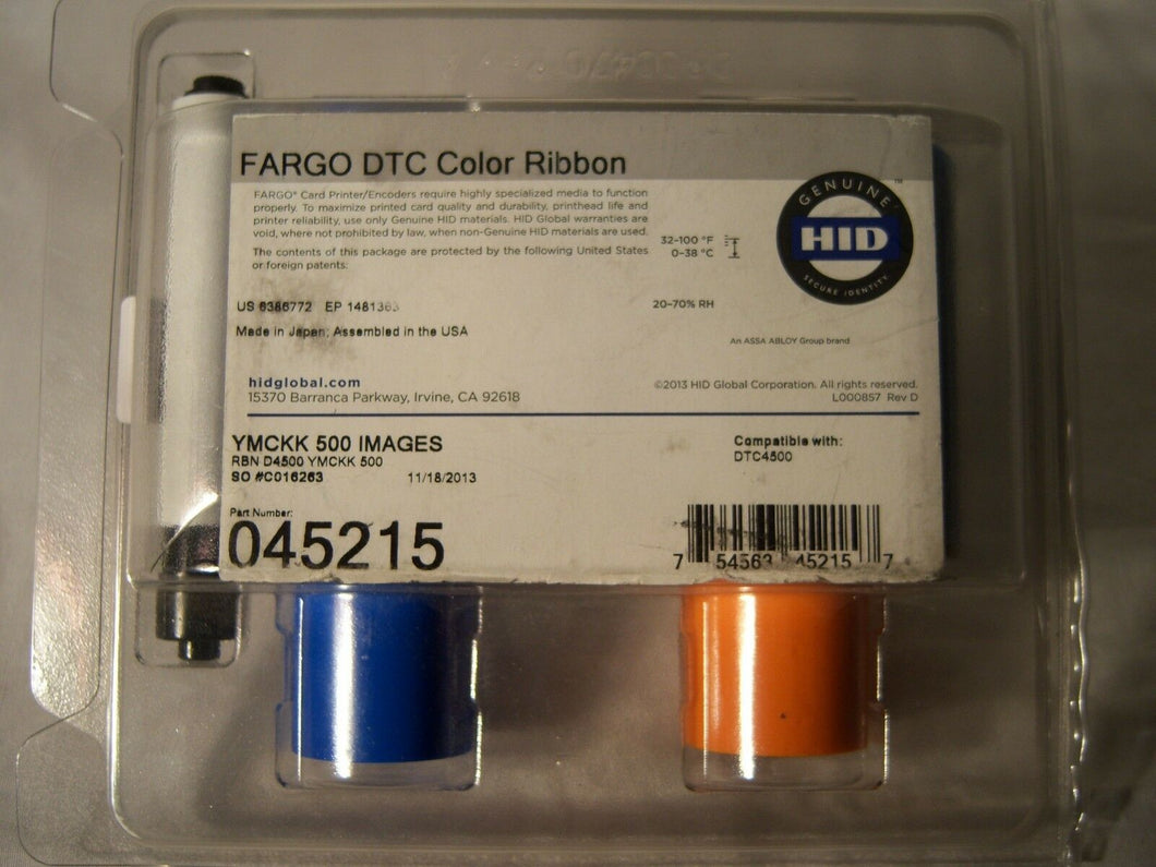 HID FARGO, CONSUMABLES, YMCKK FULL-COLOR WITH TWO RESIN BLACK PANELS RIBBON, DTC4500 COMPATIBLE, 500 IMAGES, 20 ROLLS PER CASE, PRICED PER ROLL