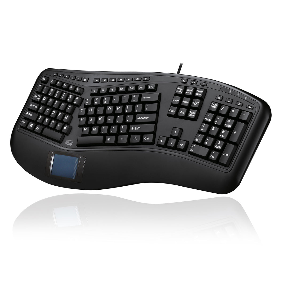 Adesso Tru-Form Ergonomic USB Touchpad Keyboard, with  split key zones and gentl