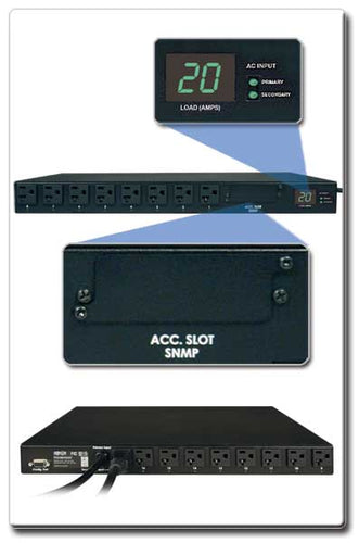 1.9kW Single-Phase ATS / Metered PDU, 120V (16 5-15/20R), 2 L5-20P / 5-20P adapt