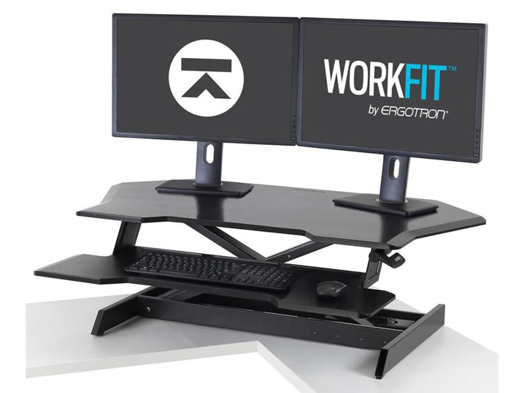 33-468-921 - WorkFit Corner Standing Desk Converter - black - Moves without bump