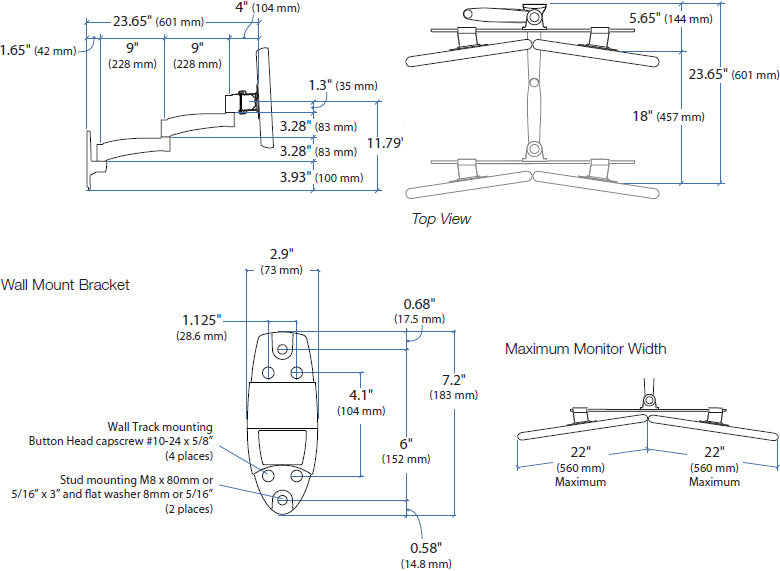 Wall Mount Arm - Black - Includes: wall mount bracket, 2 extensions, crossbar an