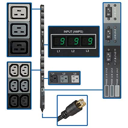 8.6kW 3-Phase Metered PDU, 208/120V Outlets (36 C13, 6 C19, 6 5-15/20R), L21-30P