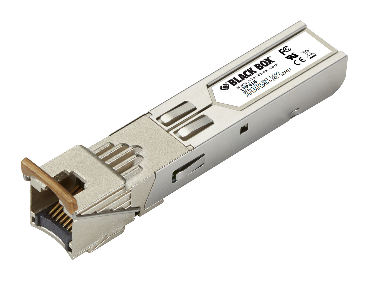 SFP with SGMII Interface, 125 Gbps, Copper, 101001000BASE T, Extended Diagnostic