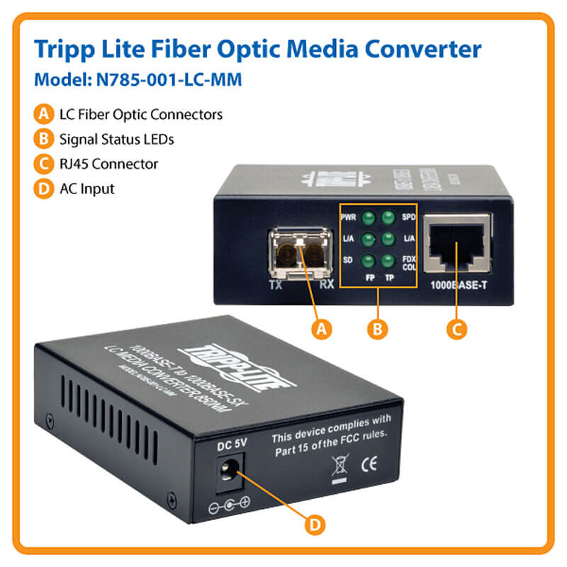 10/100/1000 LC Multimode Media Converter, 550M, 850nm