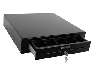 TOUCH DYNAMIC, BLACK CASH DRAWER 18 " W X 18 1/4" D , 3 POSITION LOCK, PLASTIC BILL WEIGHTS