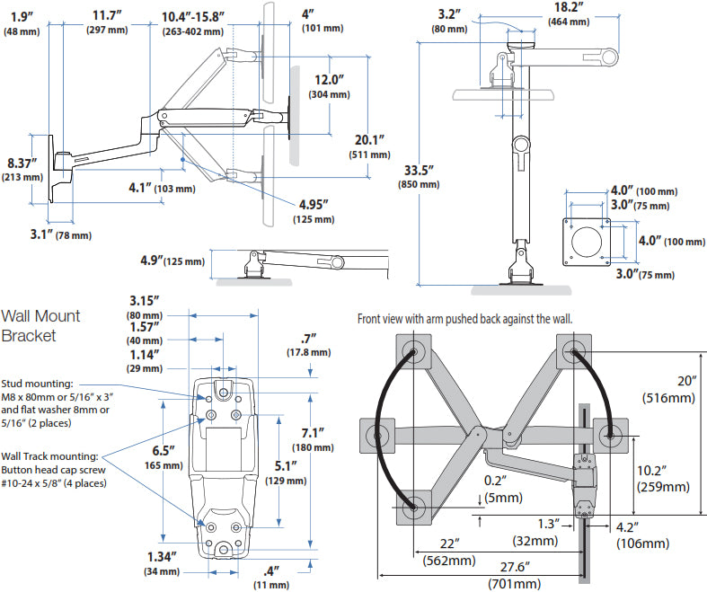 LX HD Sit-Stand Wall Mount LCD Arm