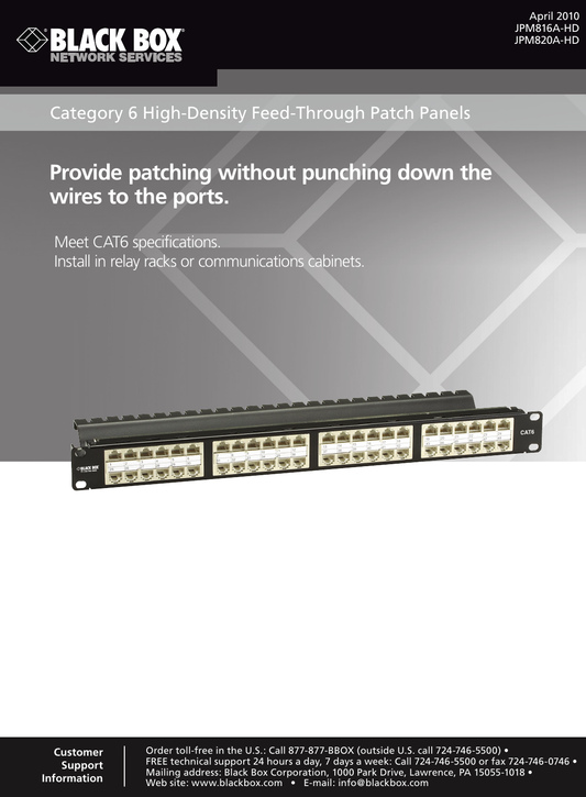 CAT6 Feed-Through Patch Panel, Shielded, 48-Port