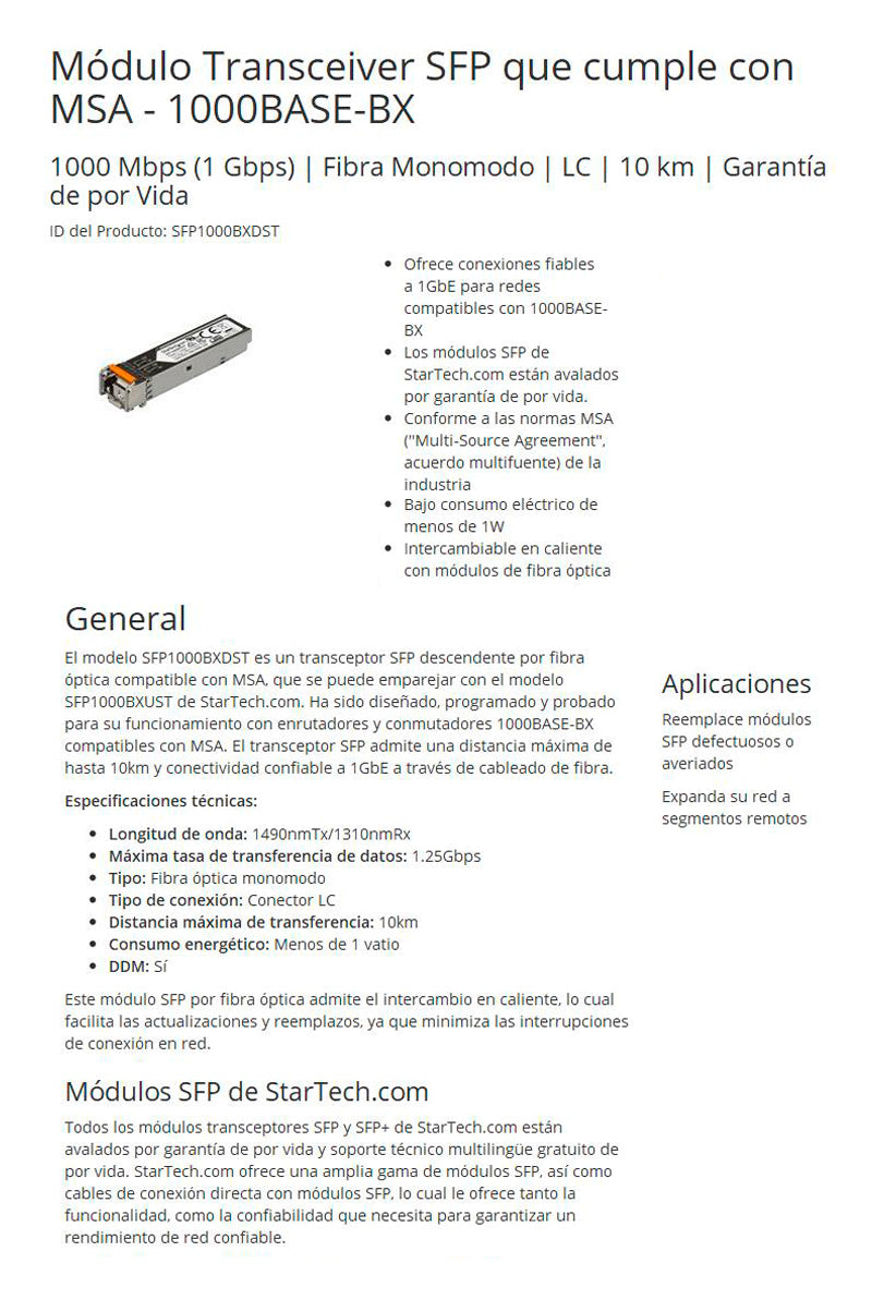 Adds reliable 1 GbE fiber connections - Lifetime Warranty on all StarTech.com SF