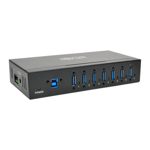 7-Port Rugged Industrial USB 3.0 SuperSpeed Hub with 20KV ESD Immunity and Metal