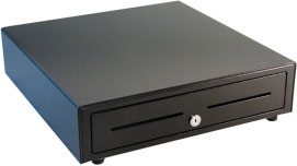 APG, VASARIO SERIES, STANDARD-DUTY CASH DRAWER, SERIALPRO, BLACK, PAINTED FRONT, 16X16, DUAL MEDIA SLOTS, FIXED 5X5 TILL, CABLE INCLUDED