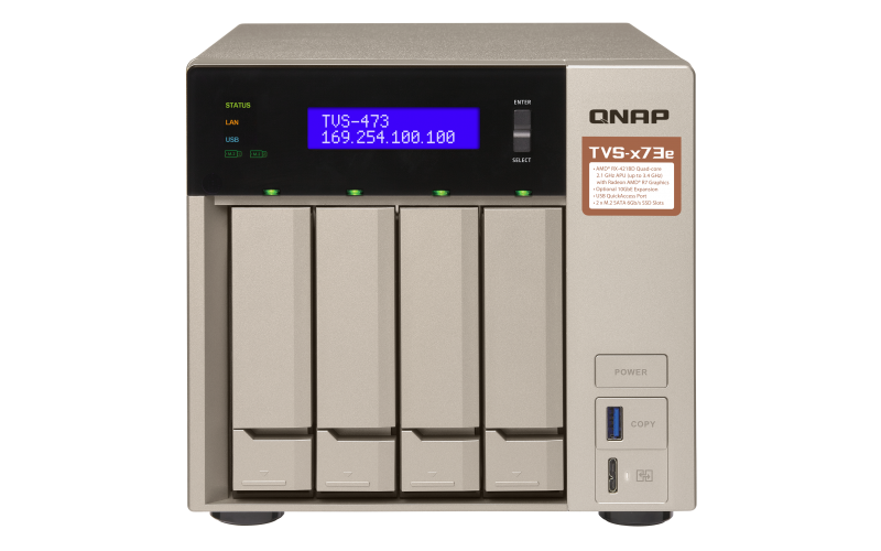 QNAP Network Attached Storage TVS-473e-8G-US 4Bay 8GB AMD R Series Quad-core 2.1GHz 10G-ready Retail